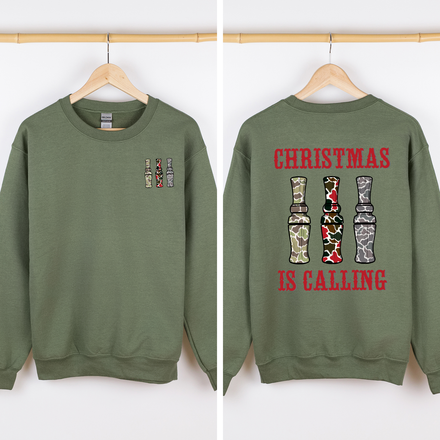 Military Green Christmas is Calling, Duck Season, Hunting, Front and Back Sweatshirt