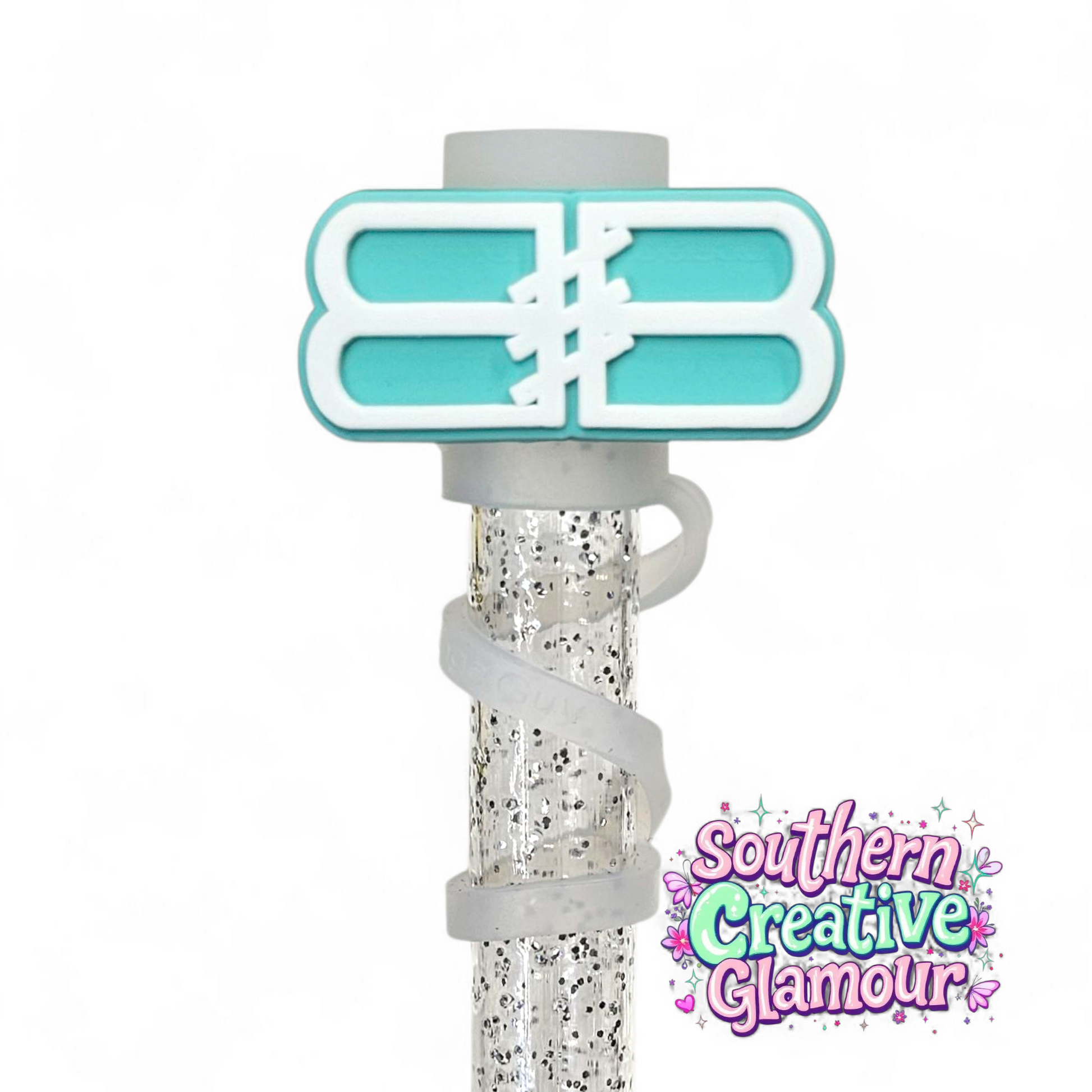 BB Mint Green & White Fashion 2D Silicone 10mm Straw Topper by Southern Creative Glamour 