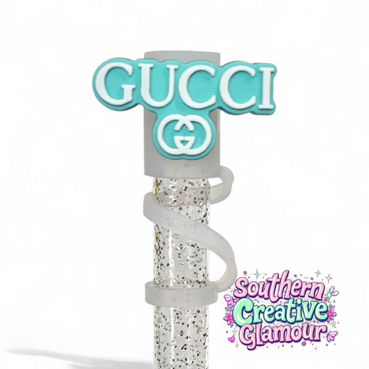 Gucci Mint Green & White Fashion 2D Silicone 10mm Straw Topper by Southern Creative Glamour 