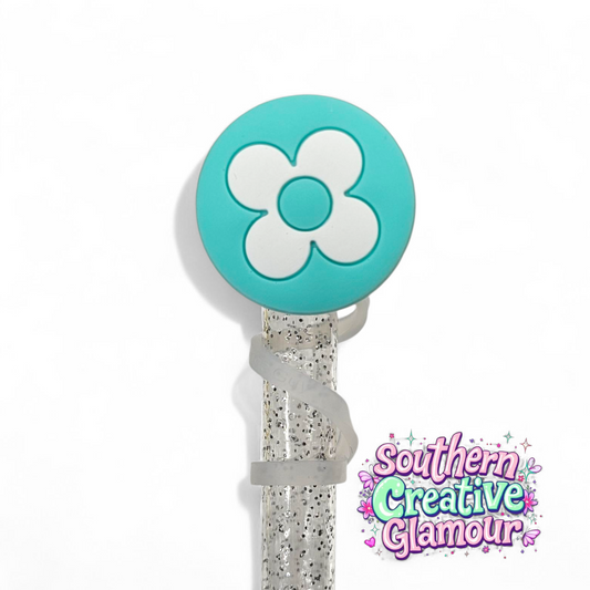 LV Flower Mint Green & White Fashion 2D Silicone 10mm Straw Topper by Southern Creative Glamour 