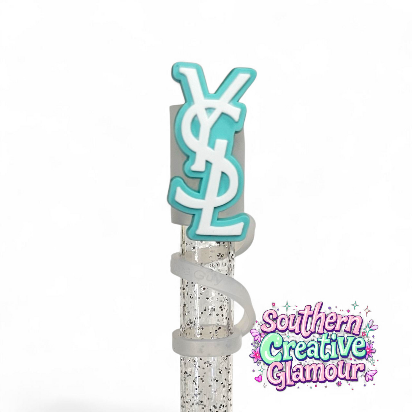 Saint Laurent YSL Mint Green & White Fashion 2D Silicone 10mm Straw Topper by Southern Creative Glamour 