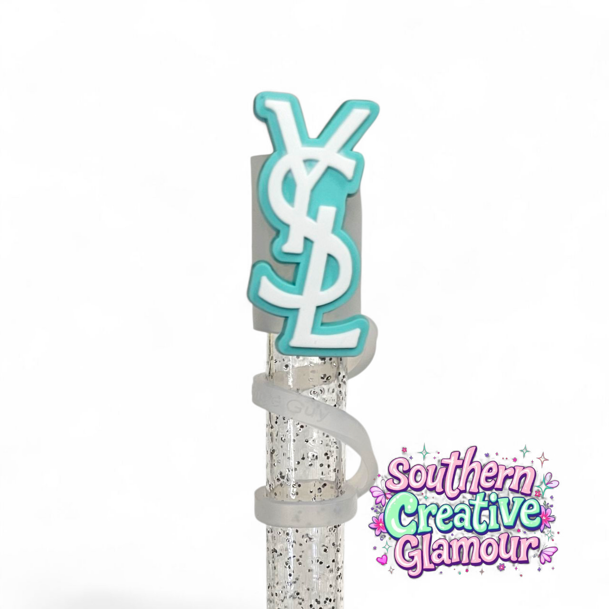 Saint Laurent YSL Mint Green & White Fashion 2D Silicone 10mm Straw Topper by Southern Creative Glamour 