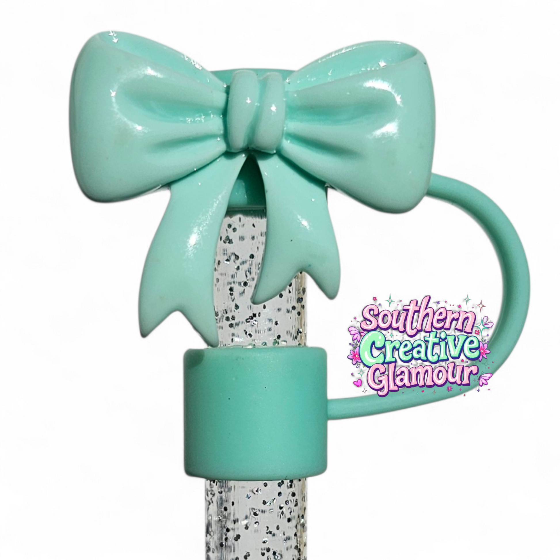 Mint Green Coquette Ribbon Bow 10mm Silicone Straw Topper | Straw Cover by Southern Creative Glamour 