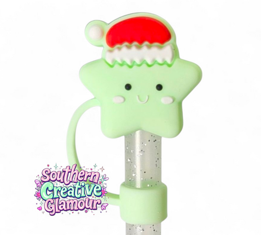 Mint Green Christmas Star Silicone 10mm Straw Topper by Southern Creative Glamour 