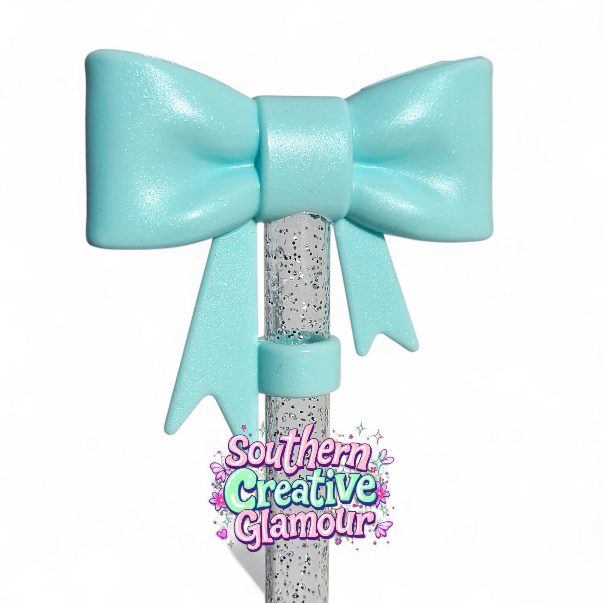 Mint Shimmer 3D Bow Silicone 10mm Straw Topper | Straw Cover by Southern Creative Glamour 