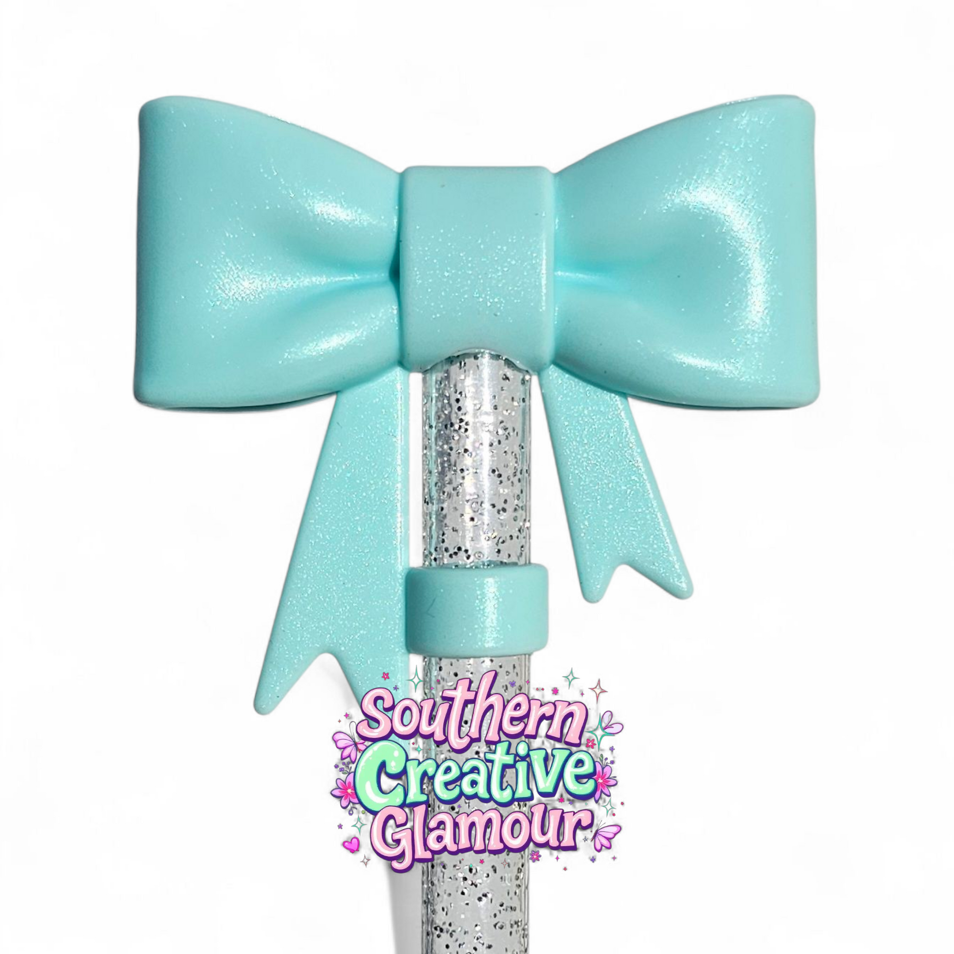 Mint Green Shimmer 3D Bow Silicone 10mm Straw Topper by Southern Creative Glamour 