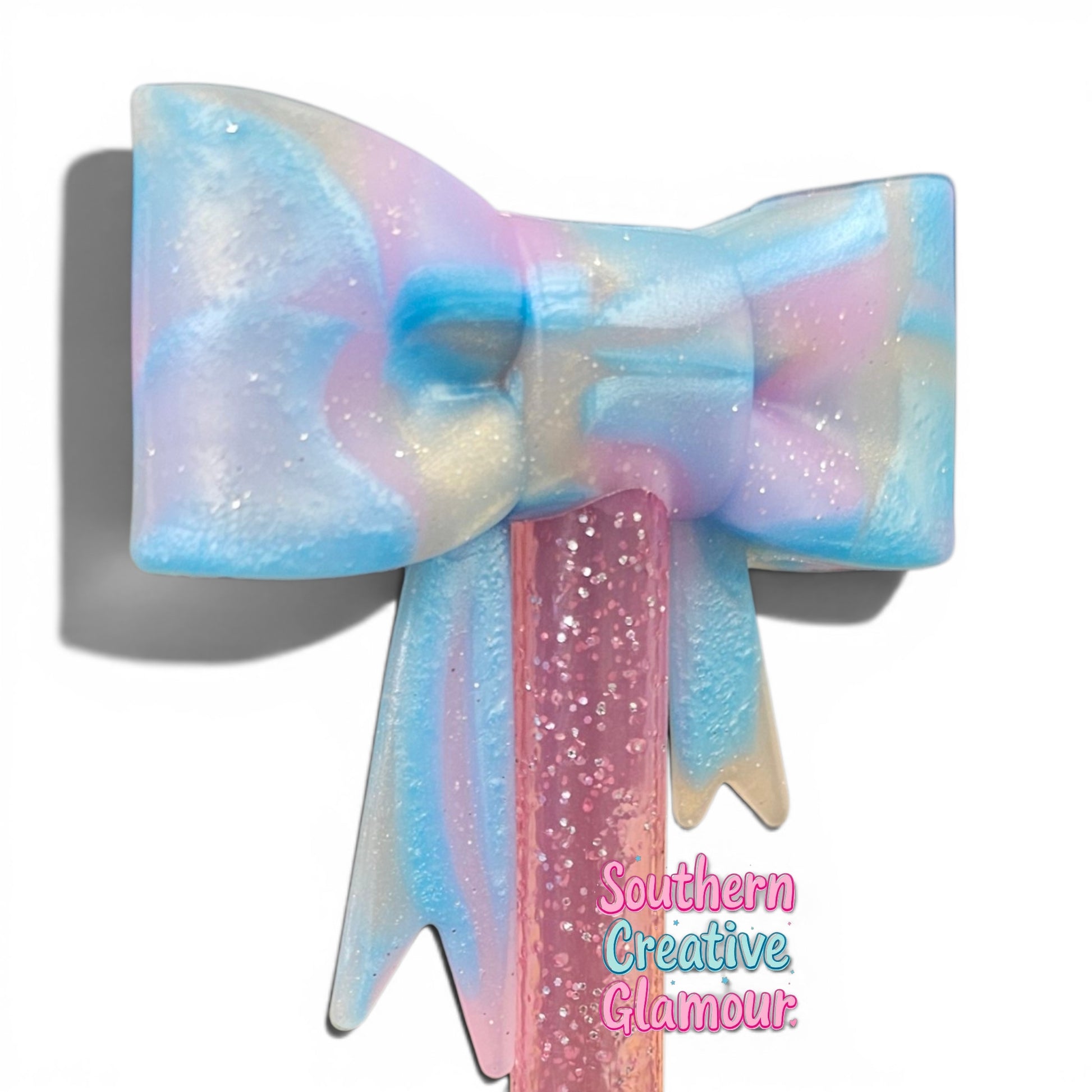 Pink, Blue, Tan Moon Swirl Glitter Bow Straw Topper | Fits 10mm Straws