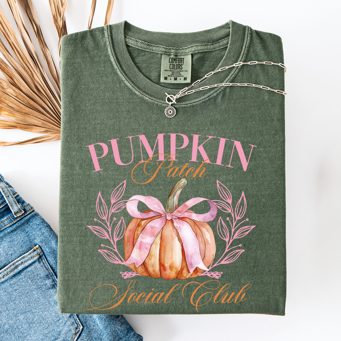 Moss green Pumpkin Patch Social Club, Autumn, Fall, Comfort Colors T-Shirt