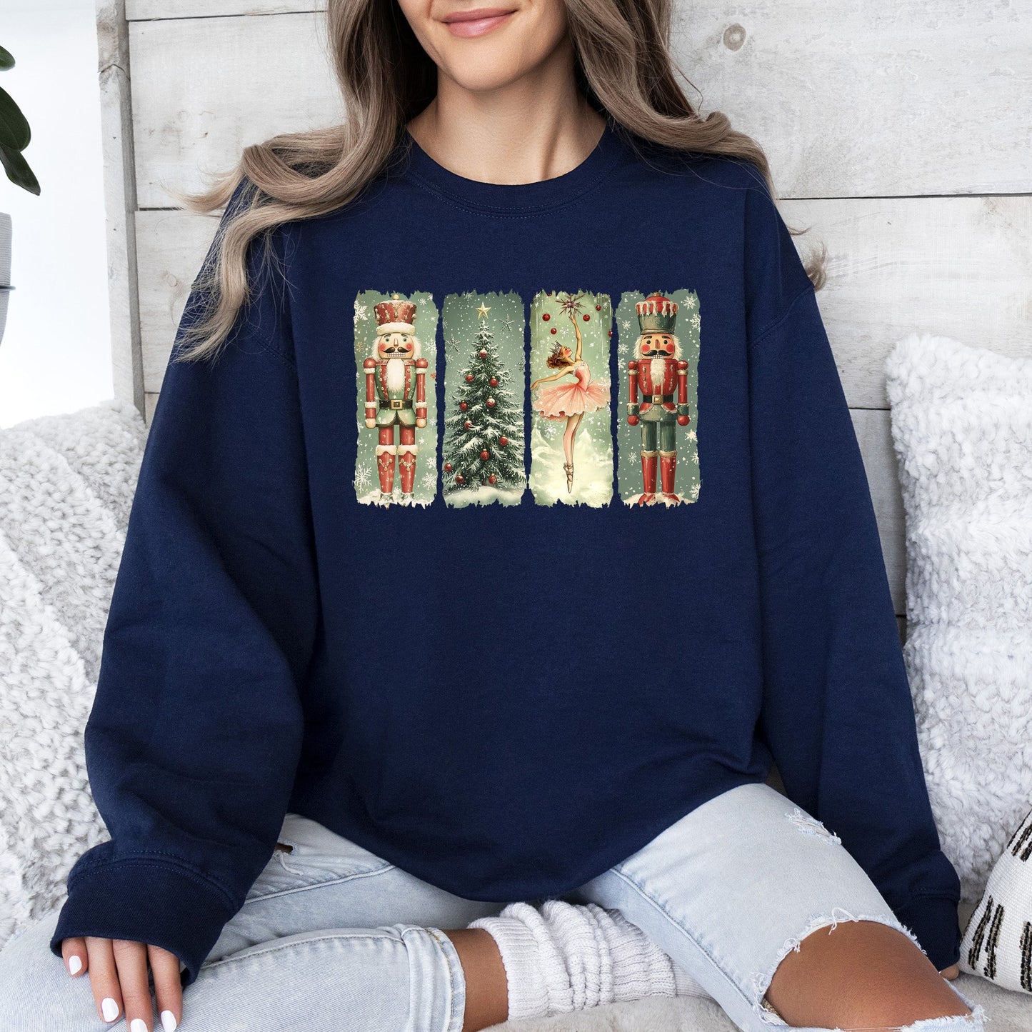 Navy Blue Christmas, Nutcracker Ballet, Vintage Sweatshirt