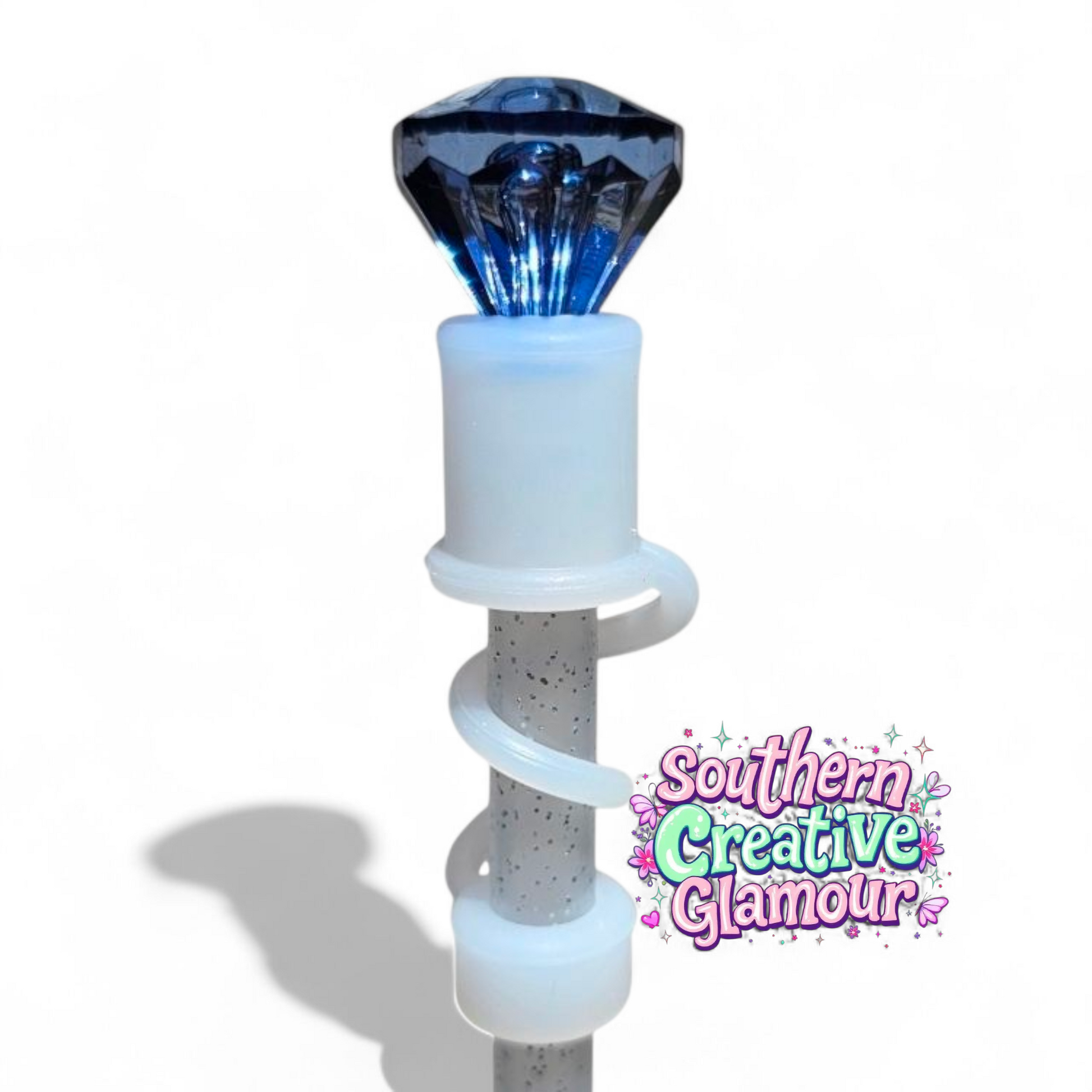 Navy Blue Diamond Silicone 10mm Straw Topper | Straw Cover by Southern Creative Glamour 