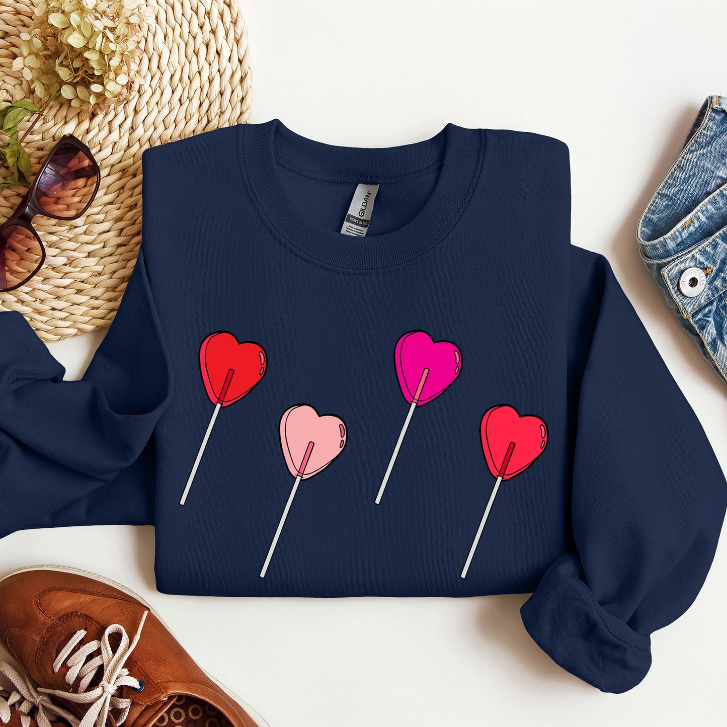 Navy Blue Lollipop Hearts Valentine's Day Sweatshirt 