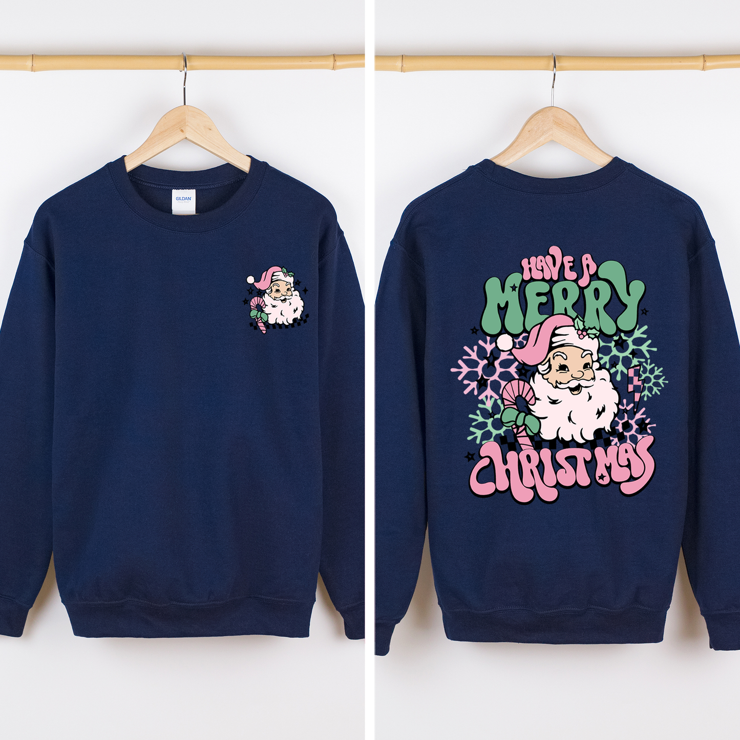 Navy Blue Have A Merry Christmas, Retro, Front and Back, Santa, Trendy Sweatshirt