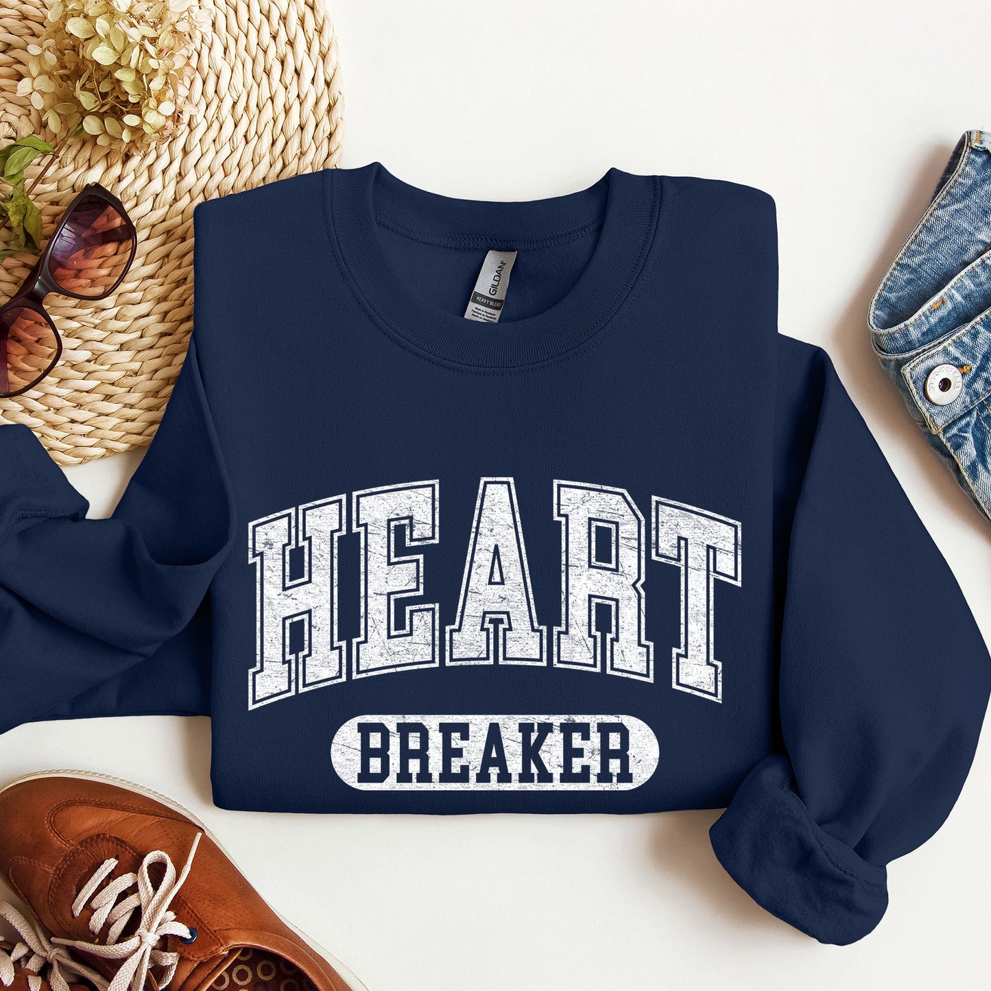 Navy Blue Heart Breaker Crewneck Sweatshirt – Valentine’s Day Graphic Pullover