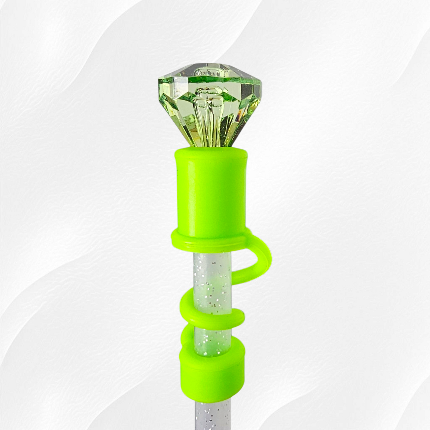 Neon Green Diamond Silicone Straw Topper  by Southern Creative Glamour 