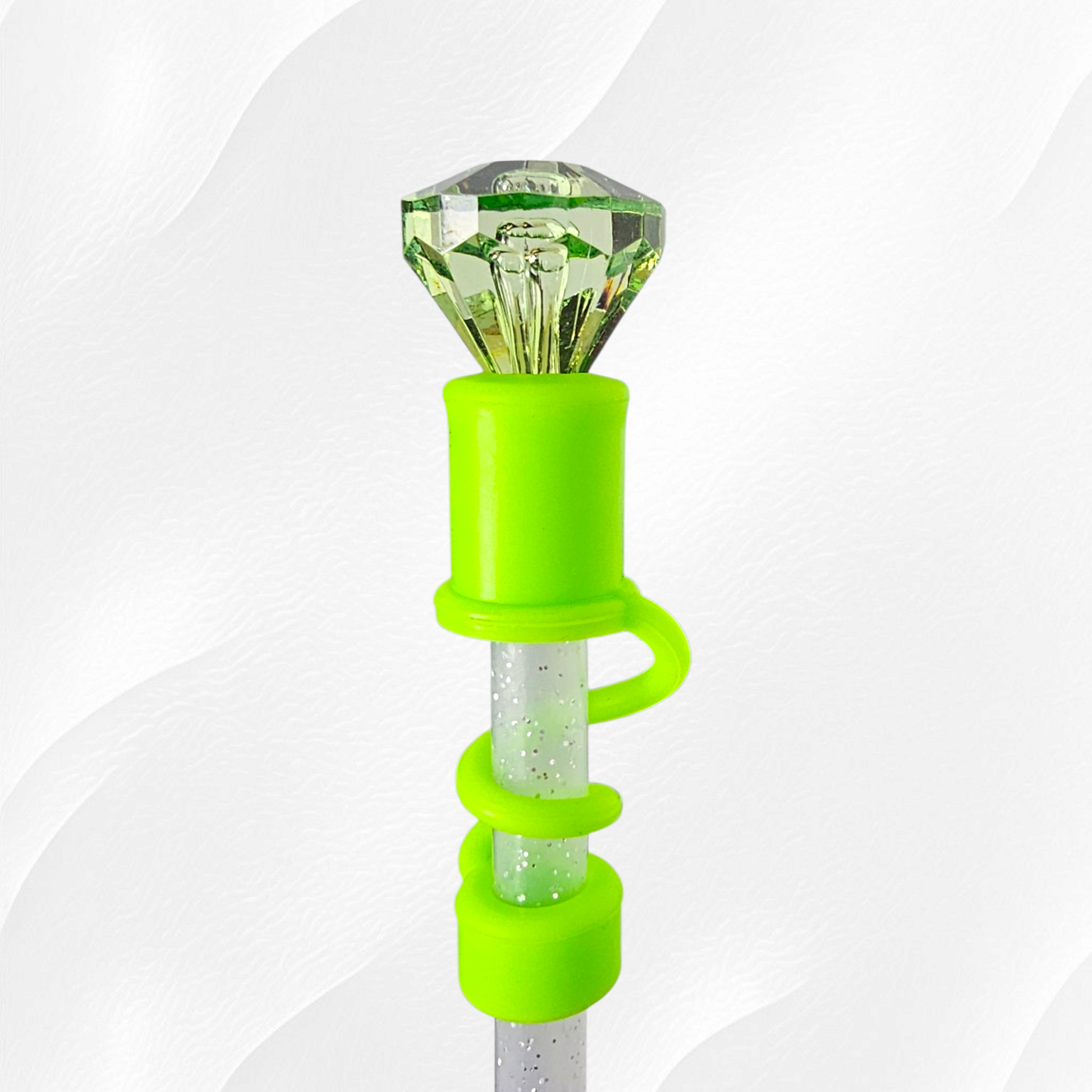Neon Green Diamond Silicone Straw Topper  by Southern Creative Glamour 