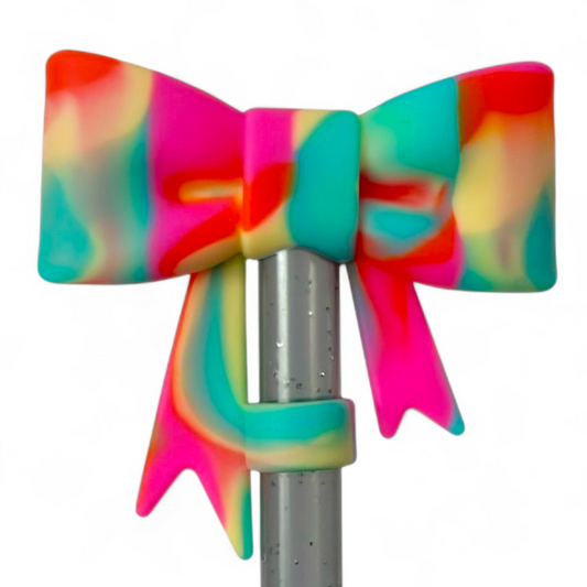 Neon Mix 3D Bow Silicone 10mm Straw Topper 