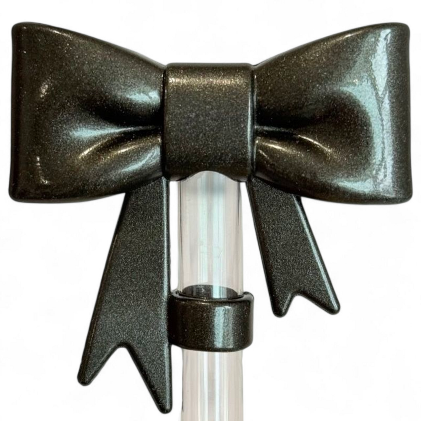 Onyx Black 3D Bow Silicone 10mm Straw Topper | Straw Cover 