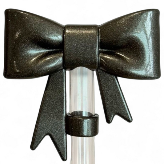 Onyx Black 3D Bow Silicone 10mm Straw Topper | Straw Cover 