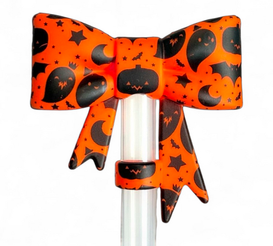 Orange Halloween 3D Bow Straw Topper