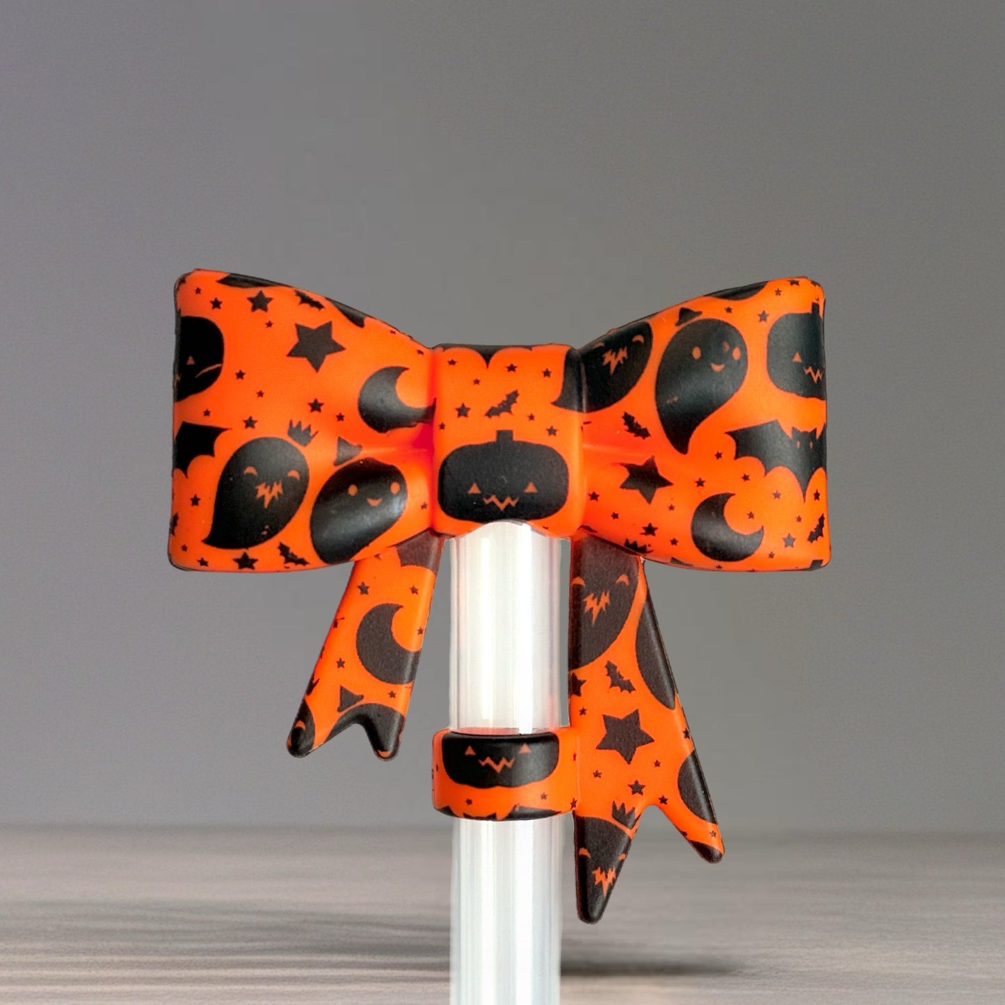 Orange Halloween 3D Bow Straw Topper
