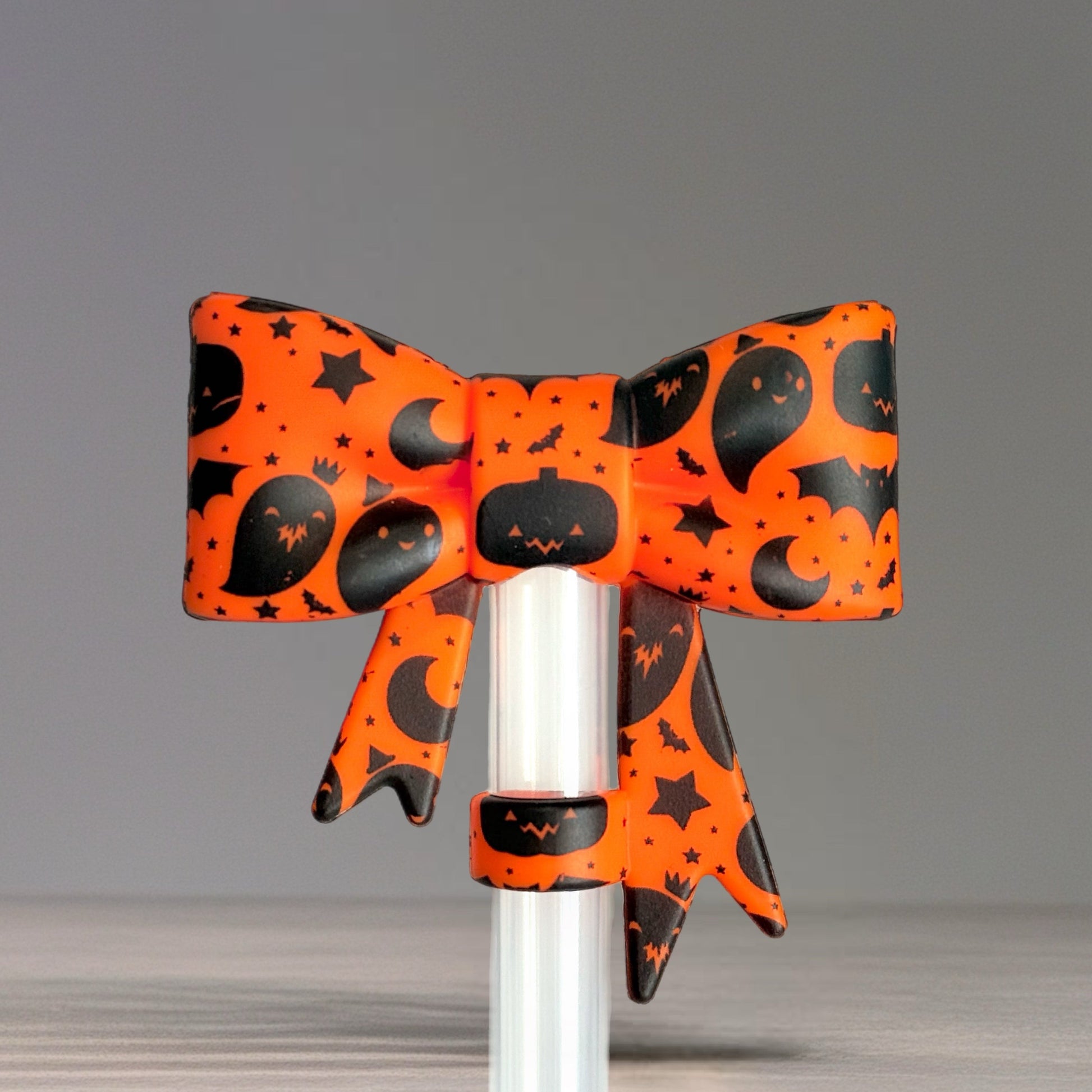 Orange Halloween 3D Bow Straw Topper