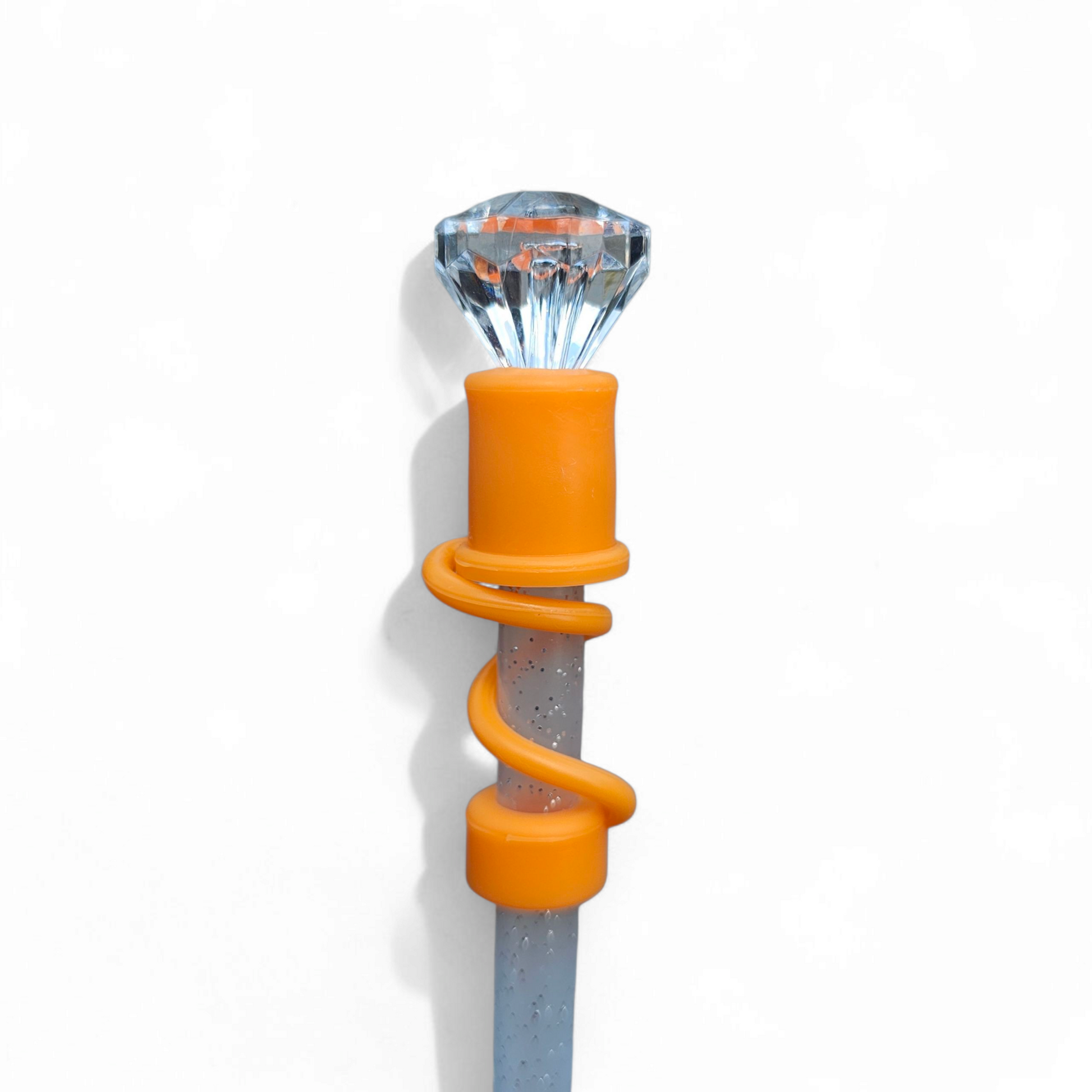 Clear Diamond with Orange Silicone Base Straw Topper | Straw Cover by Southern Creative Glamour 
