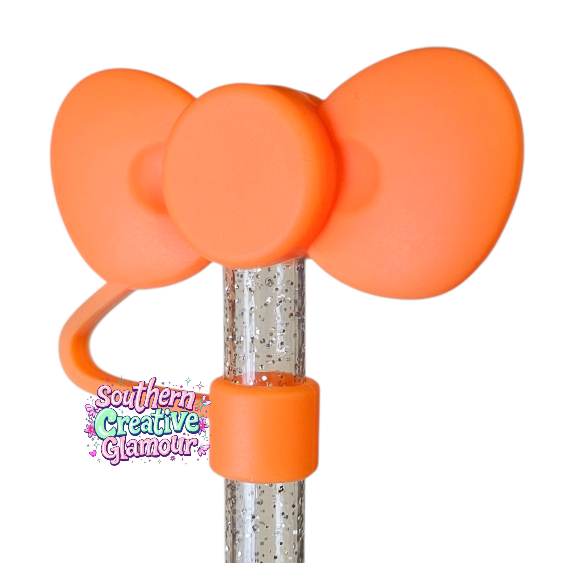 Orange 3D Bow Silicone Straw Topper by SouthernCreativeGlamour | Fits 10mm Straws