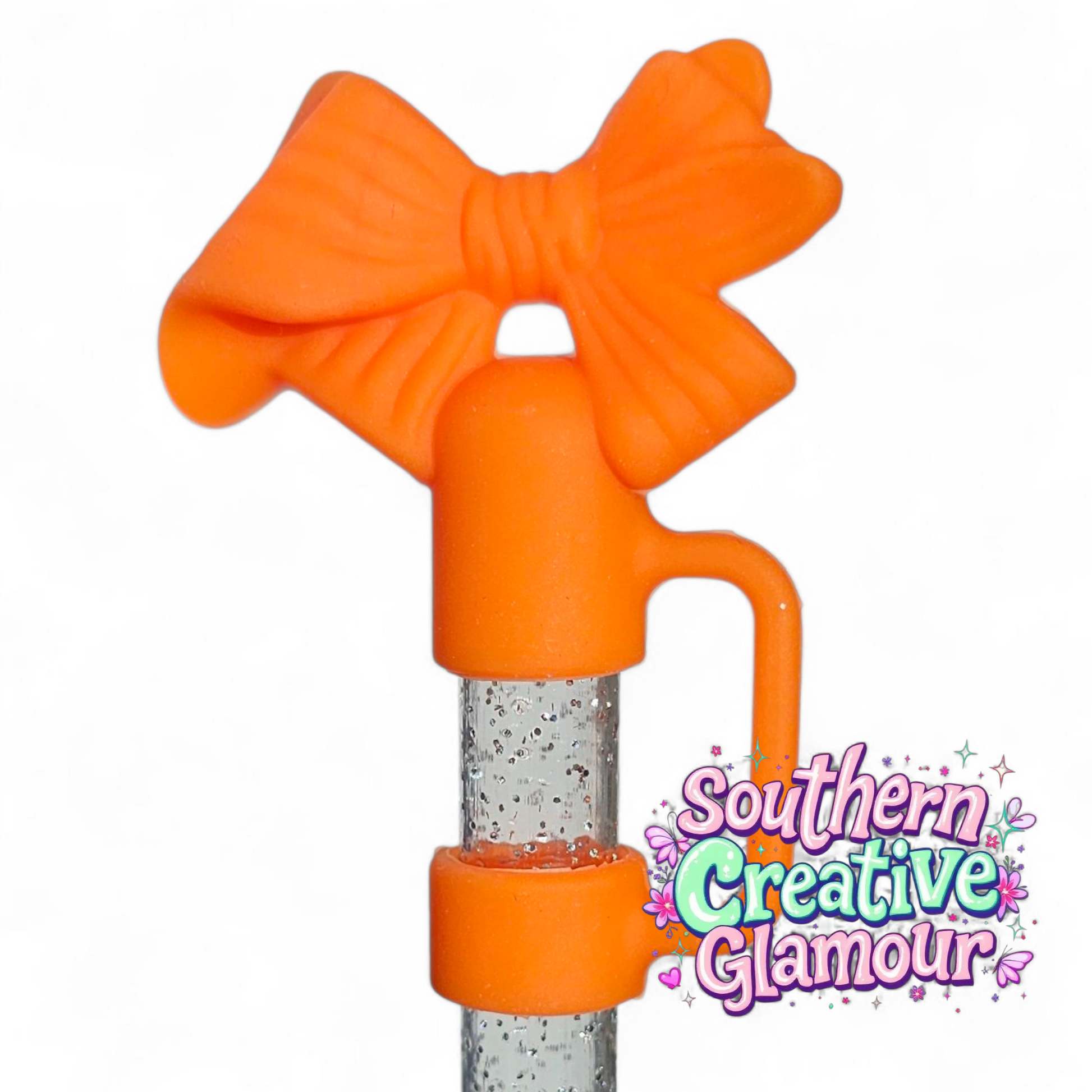 Orange 3D Bow silicone 10mm Straw Topper | Straw Cover by Southern Creative Glamour 