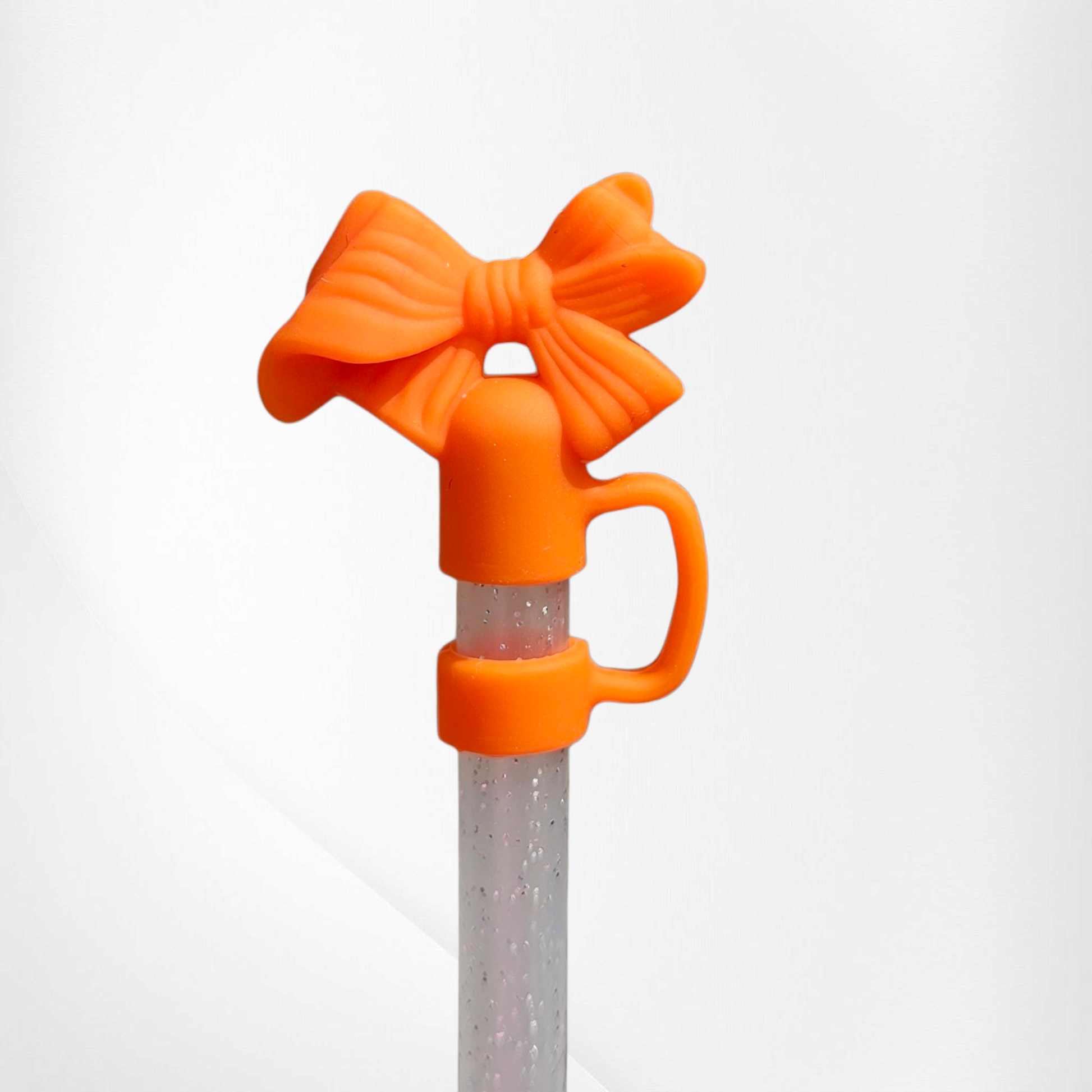 Orange Coquette Bow 3D Silicone Straw Topper  - Straw Cover. 