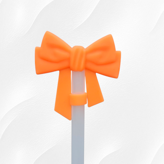 Coquette Ribbon Bow Silicone Straw Topper  - Orange