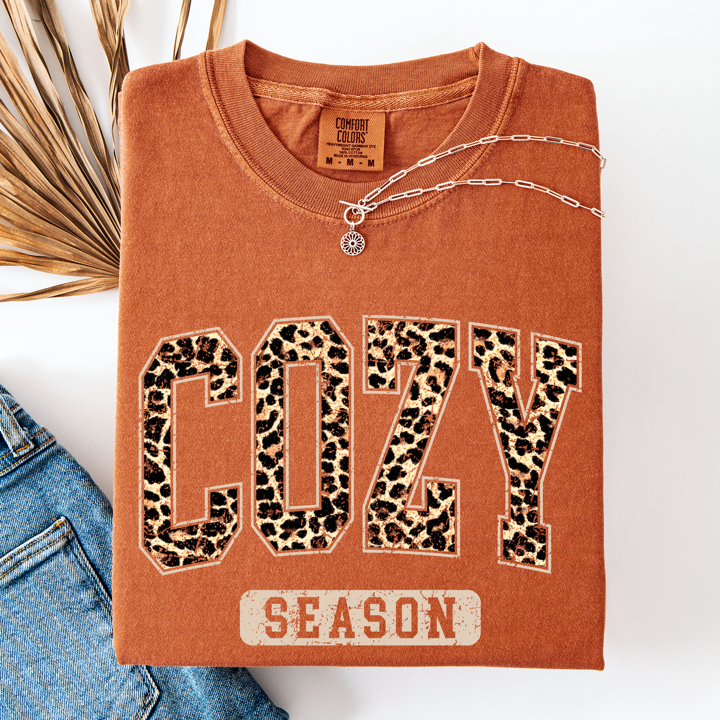 Orange and black Cozy Season, Leopard Print, Halloween, Autumn, Fall, Comfort Colors T-Shirt