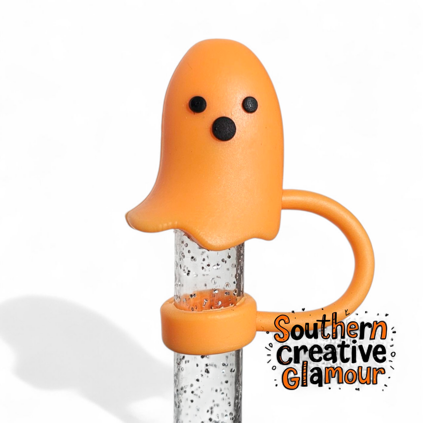 3D Ghost Straw Topper - 10mm - Orange by Southern Creative Glamour 