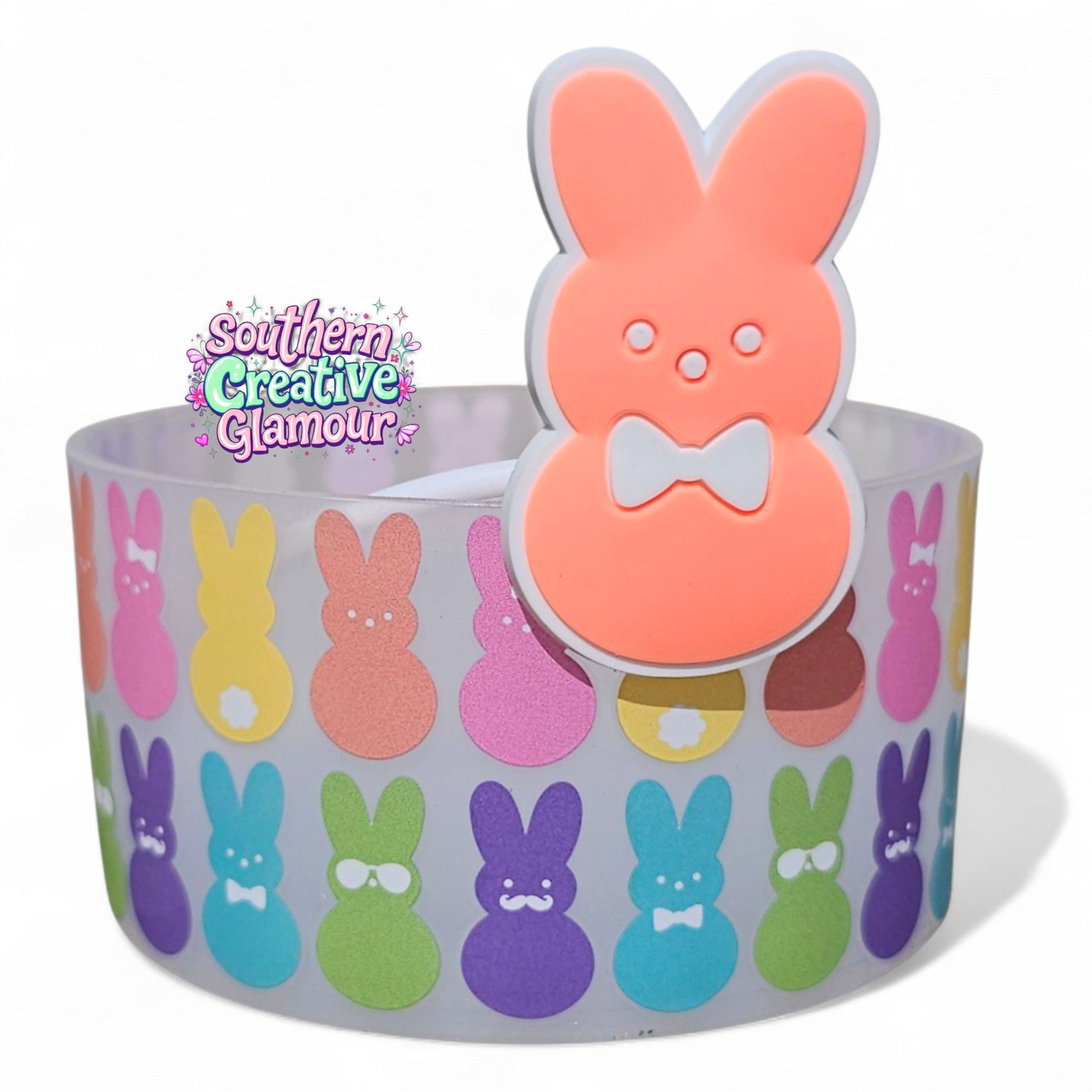 Orange Peep Easter Bunny Silicone Straw Topper & Matching Peeps Silicone Tumbler Boot 
