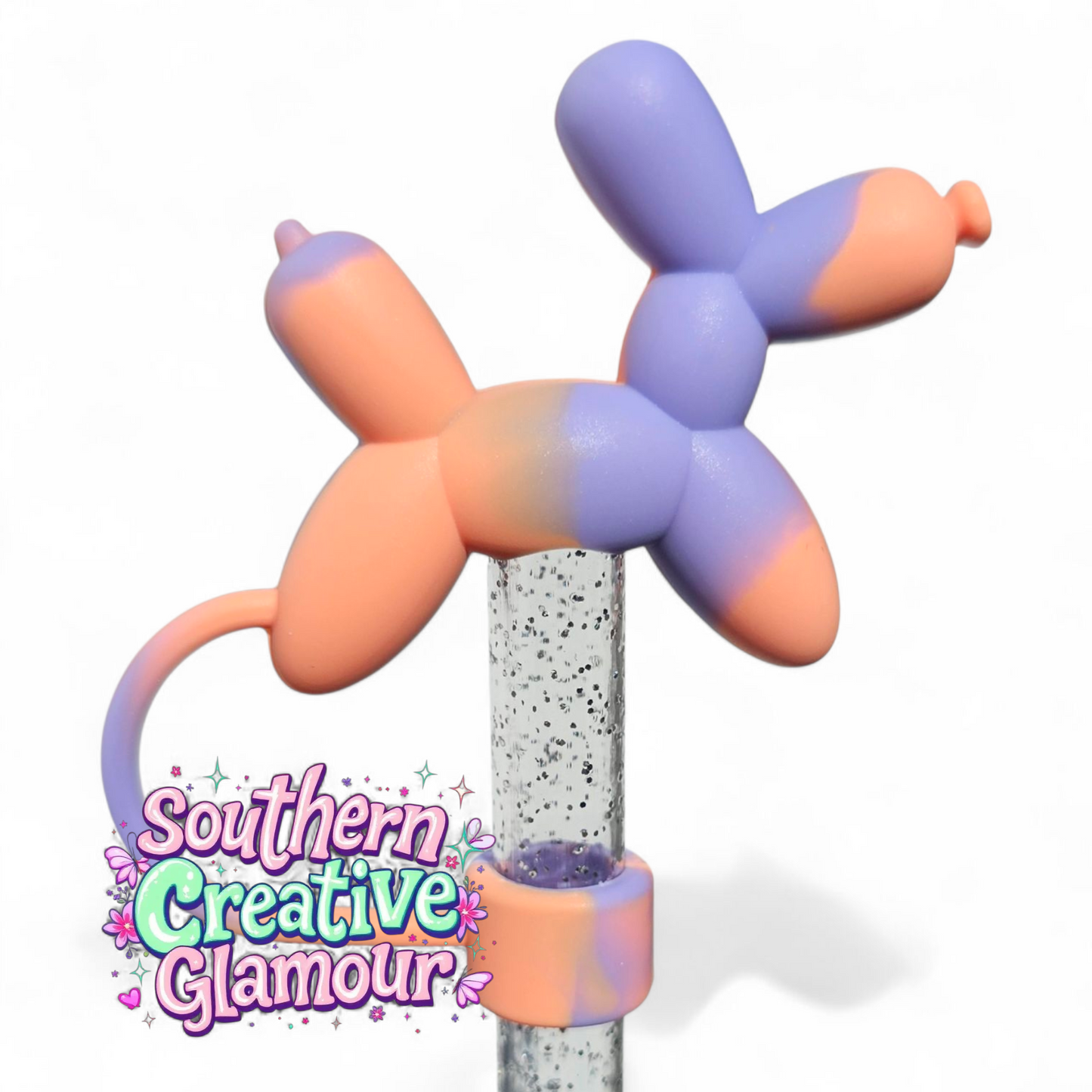 Orange Blue Cream Balloon Dog 10mm Straw Topper