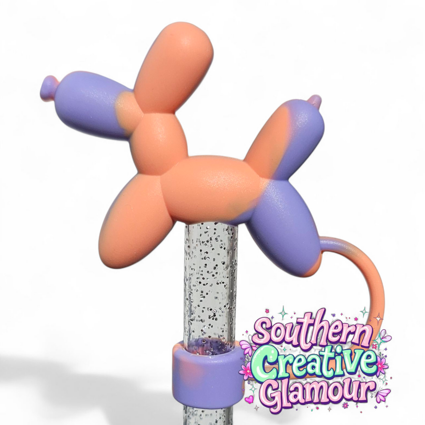 Orange Blue Cream Balloon Dog 10mm Straw Topper