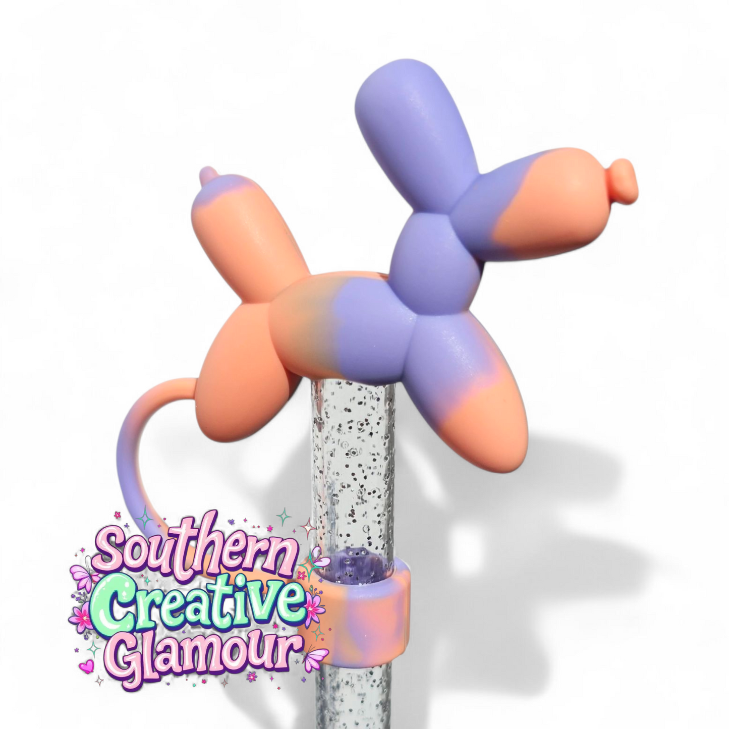 Orange Blue Cream Balloon Dog 10mm Straw Topper