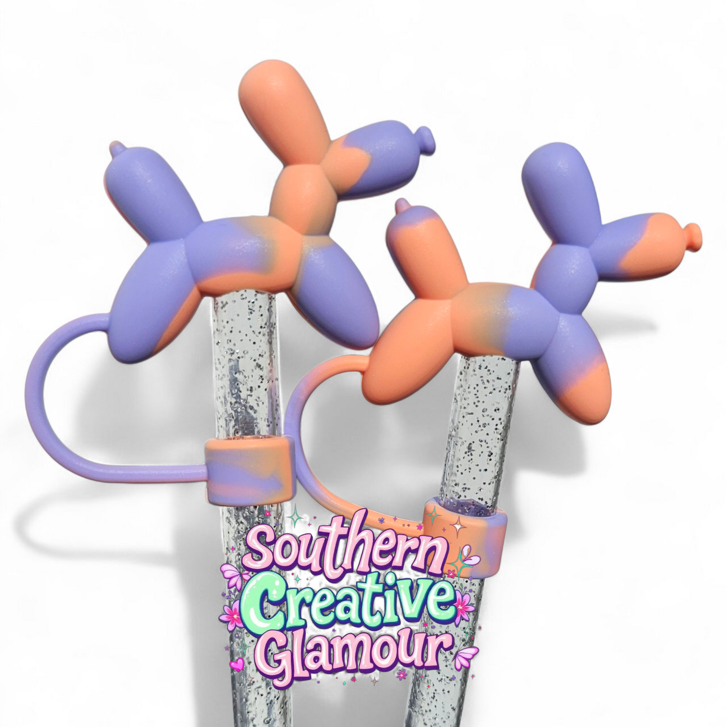 Orange Blue Cream Balloon Dog 10mm Straw Topper