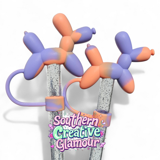 Orange Blue Cream Balloon Dog 10mm Straw Topper