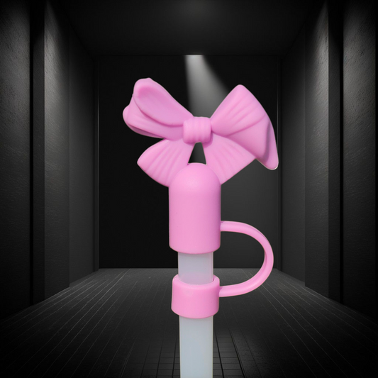 Orchid Purple Coquette Ribbon Bow 3D Silicone Straw Topper. 