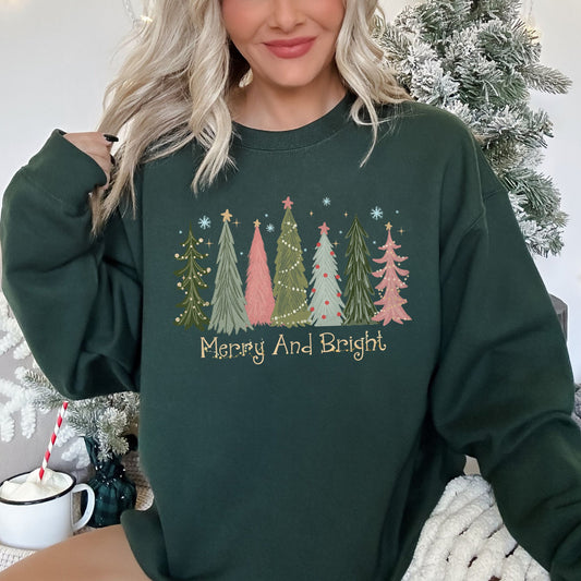 Forest Green Merry and Bright, Christmas Trees Sweatshirt