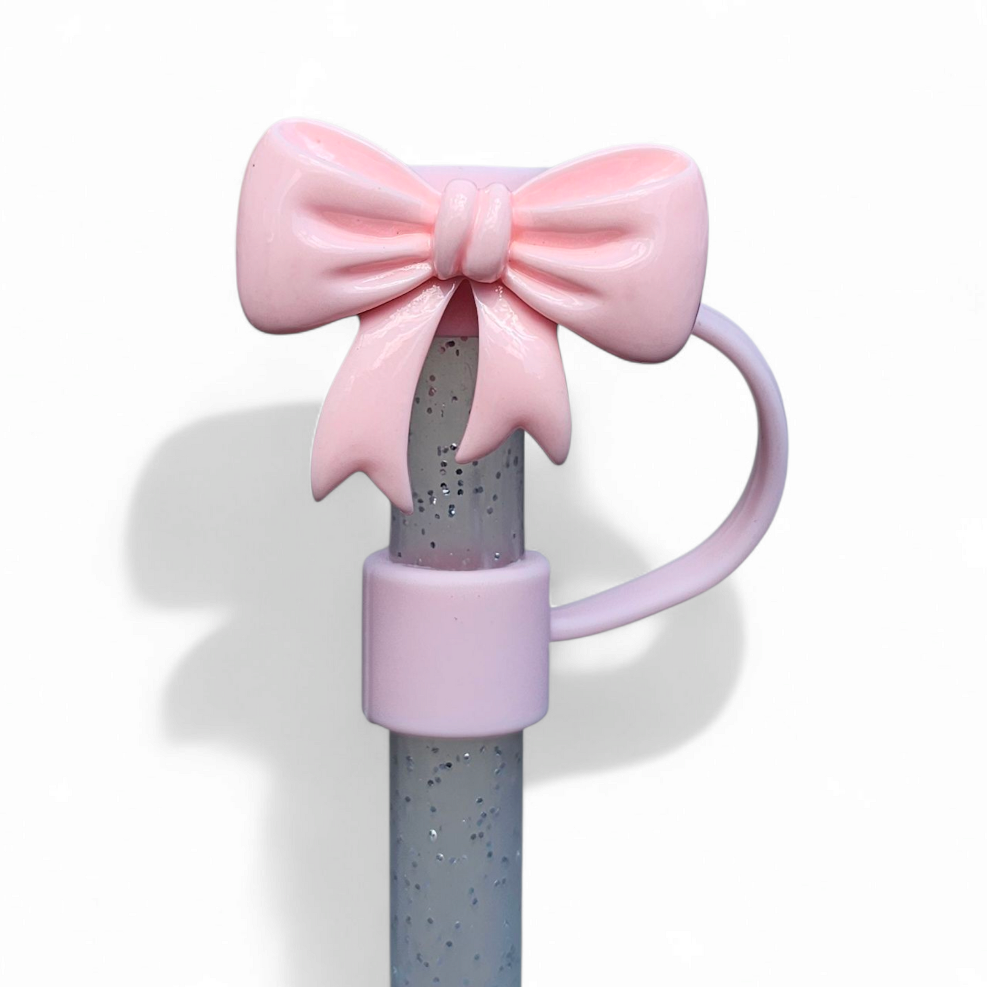Light Pink Ribbon Bow Silicone Straw Topper 