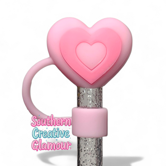 Pastel Pink 3D Heart 10mm Straw Topper  | Straw Cover by Southern Creative Glamour 