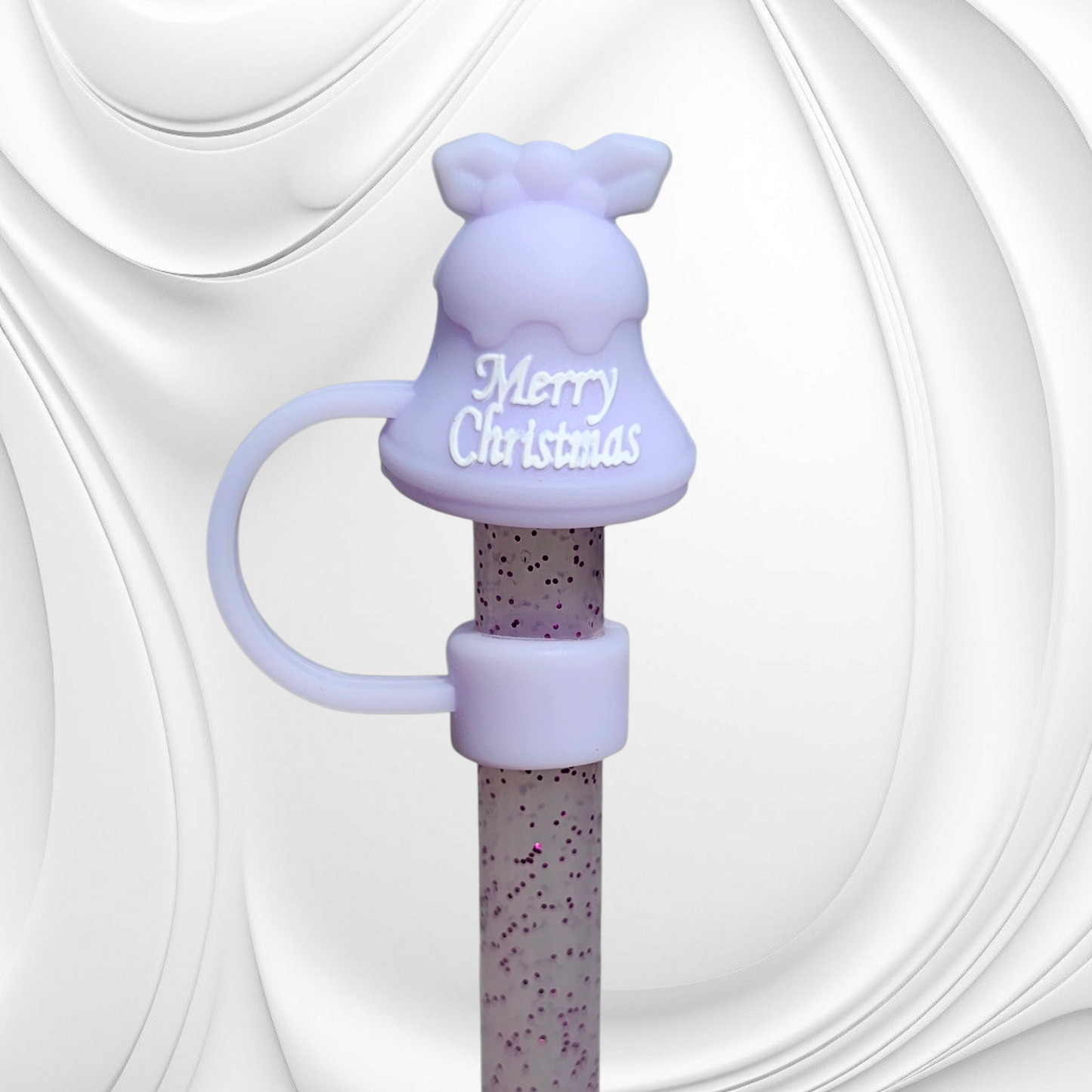 Pastel Purple Merry Christmas Jingle Bell 3D Silicone 10mm Straw Topper by Southern Creative Glamour 