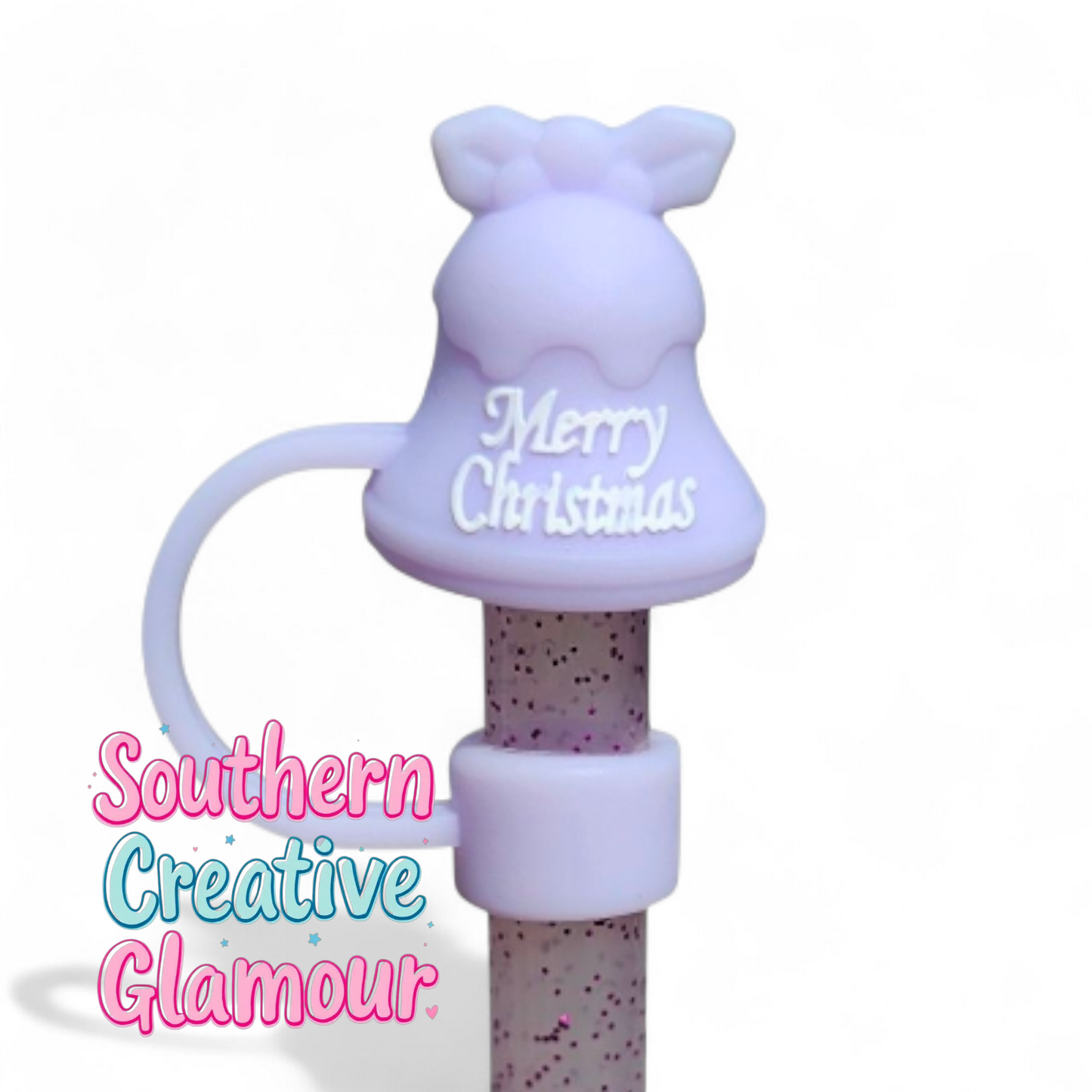 Pastel Purple Merry Christmas Jingle Bell 3D Silicone 10mm Straw Topper by Southern Creative Glamour 