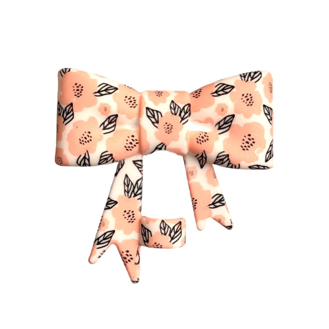 Peach Floral 3D Bow Silicone 10mm Straw Topper | Straw Cover 