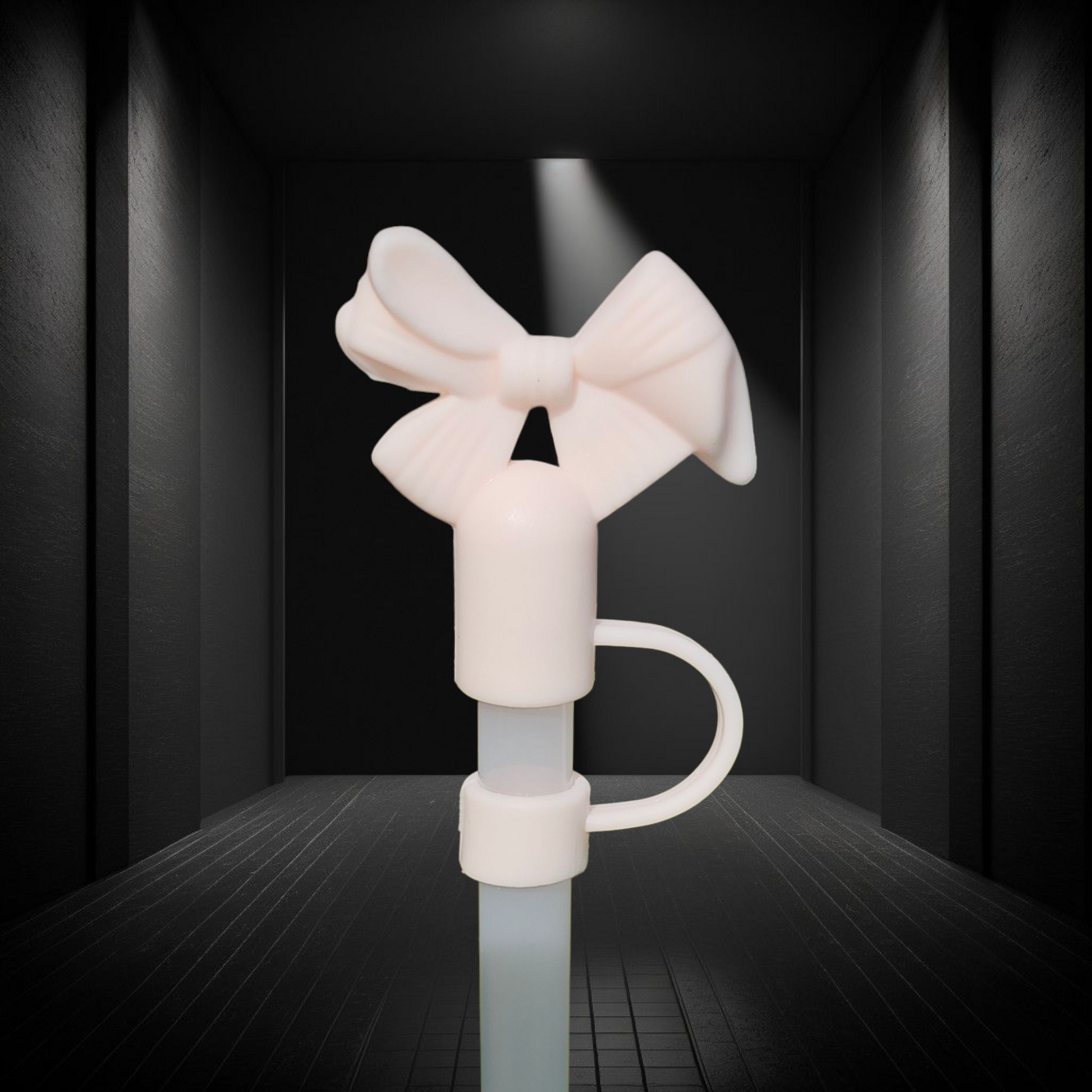 Light Peachy Pink Coquette Ribbon Bow 3D Silicone Straw Topper. 