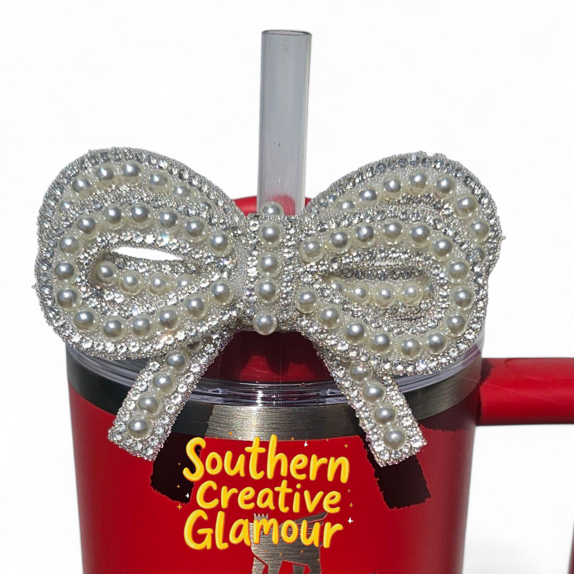 Pearlescent Pearl Beaded Bow Tumbler Charm by Southern Creative Glamour 