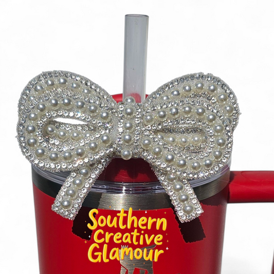 Pearlescent Pearl Beaded Bow Tumbler Charm by Southern Creative Glamour 
