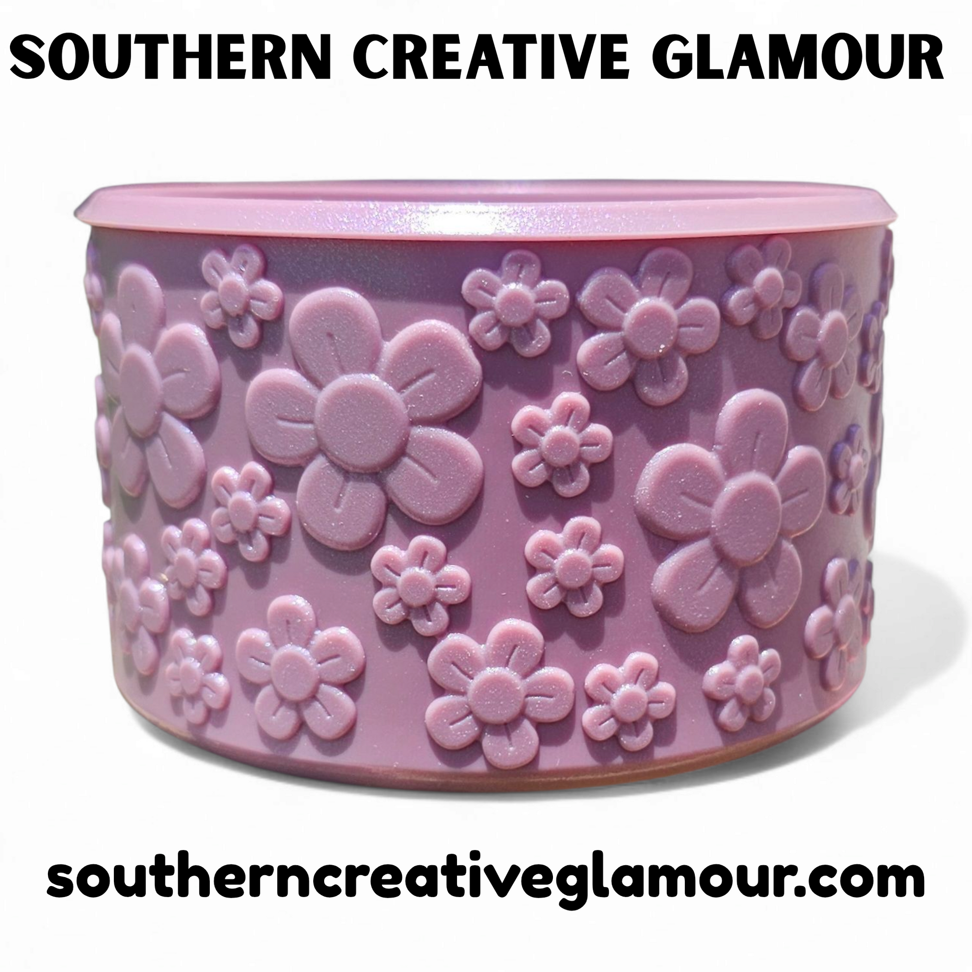 Periwinkle Shimmer Flower Silicone Tumbler Boot by Southern Creative 