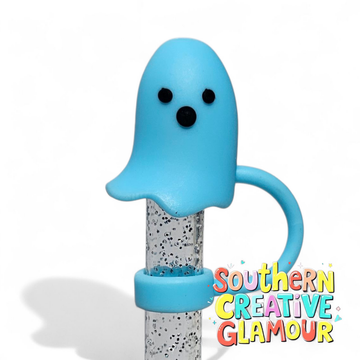 Blue 3D Ghost Straw Toppers - 10mm by Southern Creative Glamour 